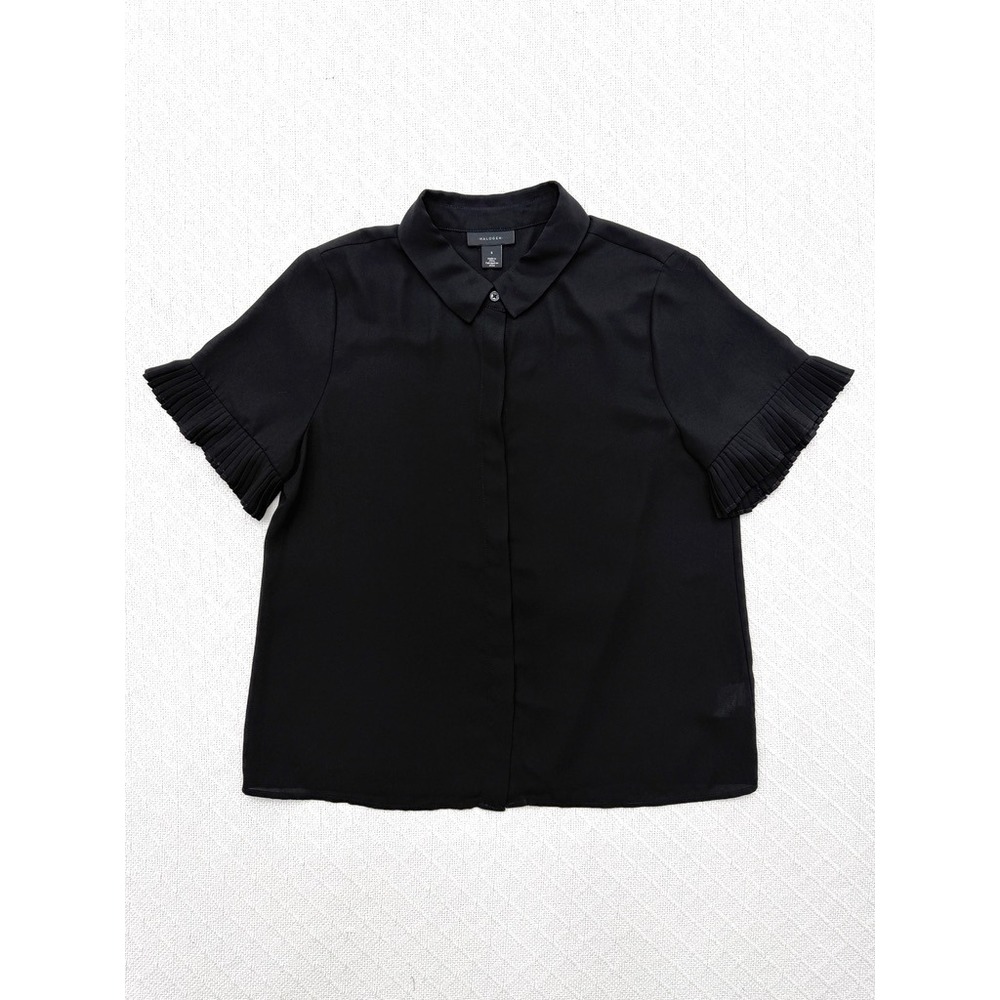 Halogen Black Pleated Flutter Sleeve Button Down Blouse Size Small Nordstrom